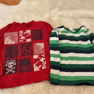 Red Graphic and Green Striped Long Sleeve Tees Size 4